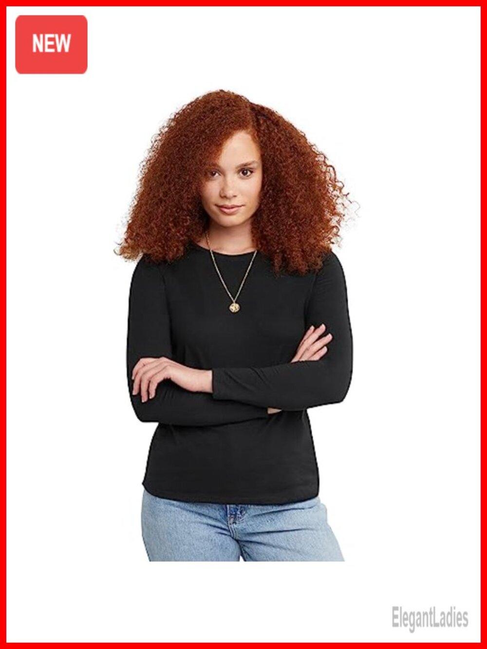 Hanes Women's Long Sleeve Cotton T-Shirt Crewneck Tee Modern Fit